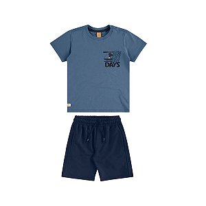 Conjunto Camiseta Malha e Bermuda em Moletom Captain's Azul