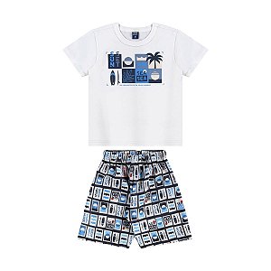 Conjunto Camiseta Malha e Bermuda Surf Branco