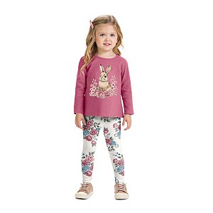 Conjunto Blusa Algodão Conforto e Legging Rosa Hibisco