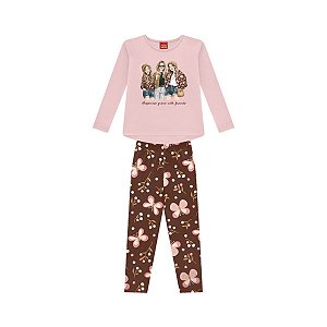 Conjunto Blusa em Meia Malha e Legging Cotton Rosa
