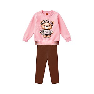 Conjunto Casaco Moletom Peluciado com Legging Cotton Rosa