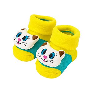 Meia Sapatinho Antiderrapante com Gatinho Amarelo