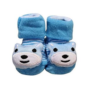 Meia Sapatinho Antiderrapante Ursinho Azul Claro Listrado