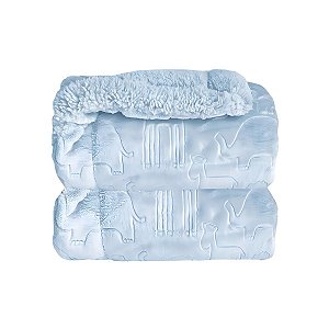 Cobertor Plush com Sherpa Ferrete Azul Bebê