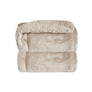 Cobertor Plush com Sherpa Ferrete Bege