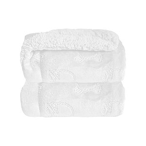 Cobertor Plush com Sherpa Ferrete Branco