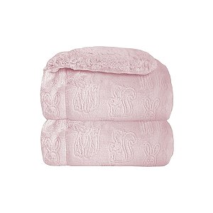 Cobertor Plush com Sherpa Ferrete Rosa Bebê