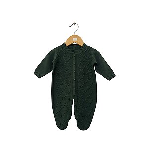 Macacão Bebê Tricot Luxo com Abertura Prática Verde Militar