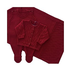 Saída Maternidade Tricot 3 Peças Modelo Clássico Vermelho Bordo