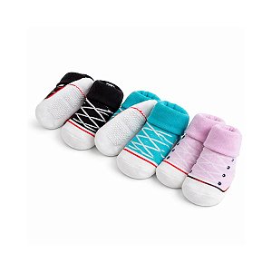 Meia Sapatinho Antiderrapante para Bebê Listrada – Preto, Verde e Rosa