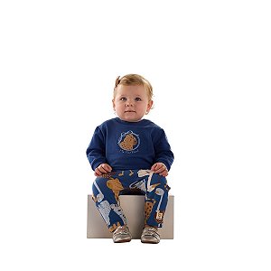 Conjunto Molecotton com Calça Felpada Azul Escuro