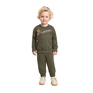 Conjunto Blusão e Calça Moletom Sem Felpa Verde