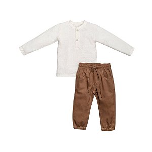 Conjunto Camiseta Manga Longa com  Calça Sarja Off White
