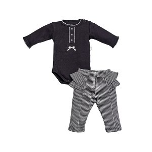 Conjunto Body e Calça Jacquard Preto