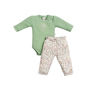 Conjunto Body Manga Longa e Calça Suedine