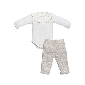 Conjunto Body Manga Longa e Calça Tweed