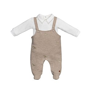 Jardineira Malha Tricot com Body Manga Longa
