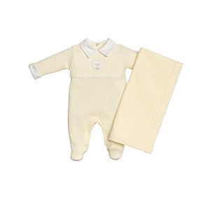 Kit Macacão Longo com Manta Tricot Amarelo
