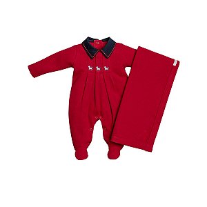 Kit Macacão Longo com Manta Tricot Vermelho