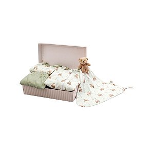 Kit Presente Bebê Completo – Macacão, Body, Calça e Naninha