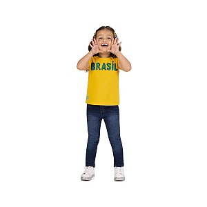 Blusa Infantil Feminina Brasil Amarela com Bordado