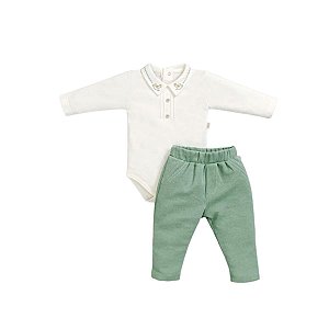 Conjunto Body Manga Longa Bordado e Calça Menino
