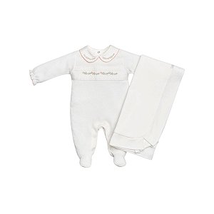 Kit Macacão Longo com Manta Tricot Off White
