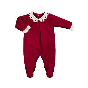 Macacão Longo Bebê Gola Bordada Menina