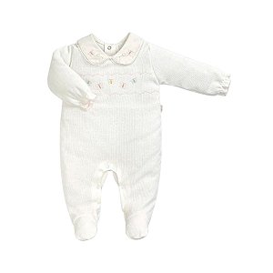 Macacão Longo Bordado Menina Malha Tricot