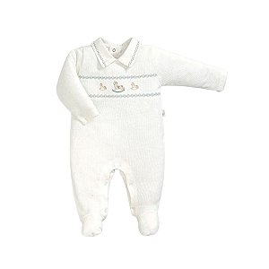 Macacão Longo Bordado Menino  Malha Tricot