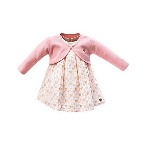 Vestido Manga Curta com Bolero Maquinetado Rosê