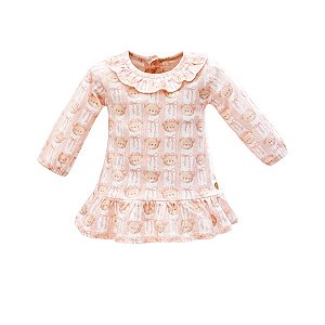 Vestido Manga Longa Malha Anarruga Rosê