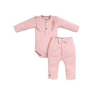 Conjunto Body Manga Longa e Calça Canelado
