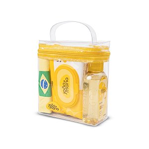 Kit Bebê Minha 1ª Torcida Brasil com Body, Colônia, Lenço e Necessaire