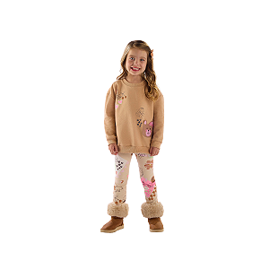 Conjunto Blusão em Molecotton e Calça em Cotton Felpado Caqui
