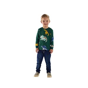 Camiseta em Meia Malha Dinossauro Verde