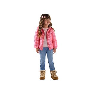 Jaqueta Puffer Infantil Rosa Matelassê com Capuz