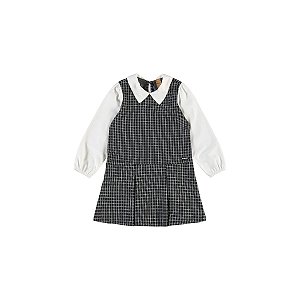 Vestido em Malha Jacquard Pontilhada com Elastano e Tricoline Preto