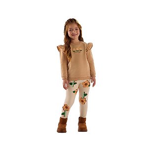 Conjunto Blusão em Moletom e Legging em Malha Peluciada Caqui