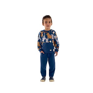 Conjunto Super Cotton Felpado com Molecotton Animais Azul