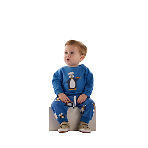 Conjunto Blusão e Calça Moletom Sem Felpa Azul