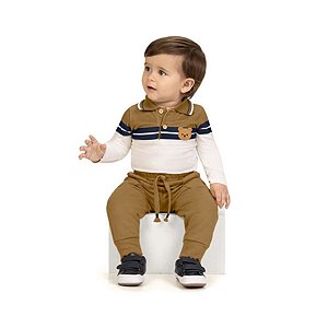 Conjunto Body Algodão Conforto e Calça Felpada Marrom
