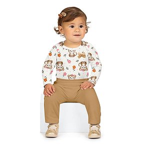 Conjunto Body em Algodão com Elastano e Calça Felpada Off White