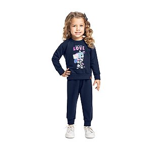 Conjunto Blusão e Calça Moletom Sem Felpa Azul Escuro