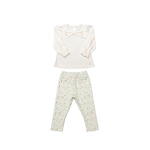 Conjunto Infantil Menina Malha Jacquard Creme