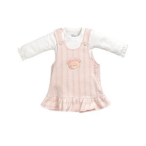 Conjunto Body Manga Longa com Jardineira Tweed