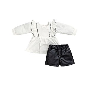 Conjunto Bata Manga Longa e Short Couro
