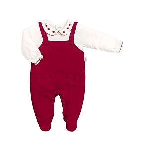 Macacão Longo Jardineira Bordado Feminino