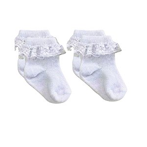 Meia Bebê com Renda Algodão Branca Kit com 2 Pares
