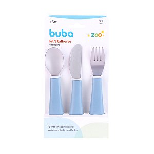 Kit 3 Talheres Buba Zoo Azul Escuro
